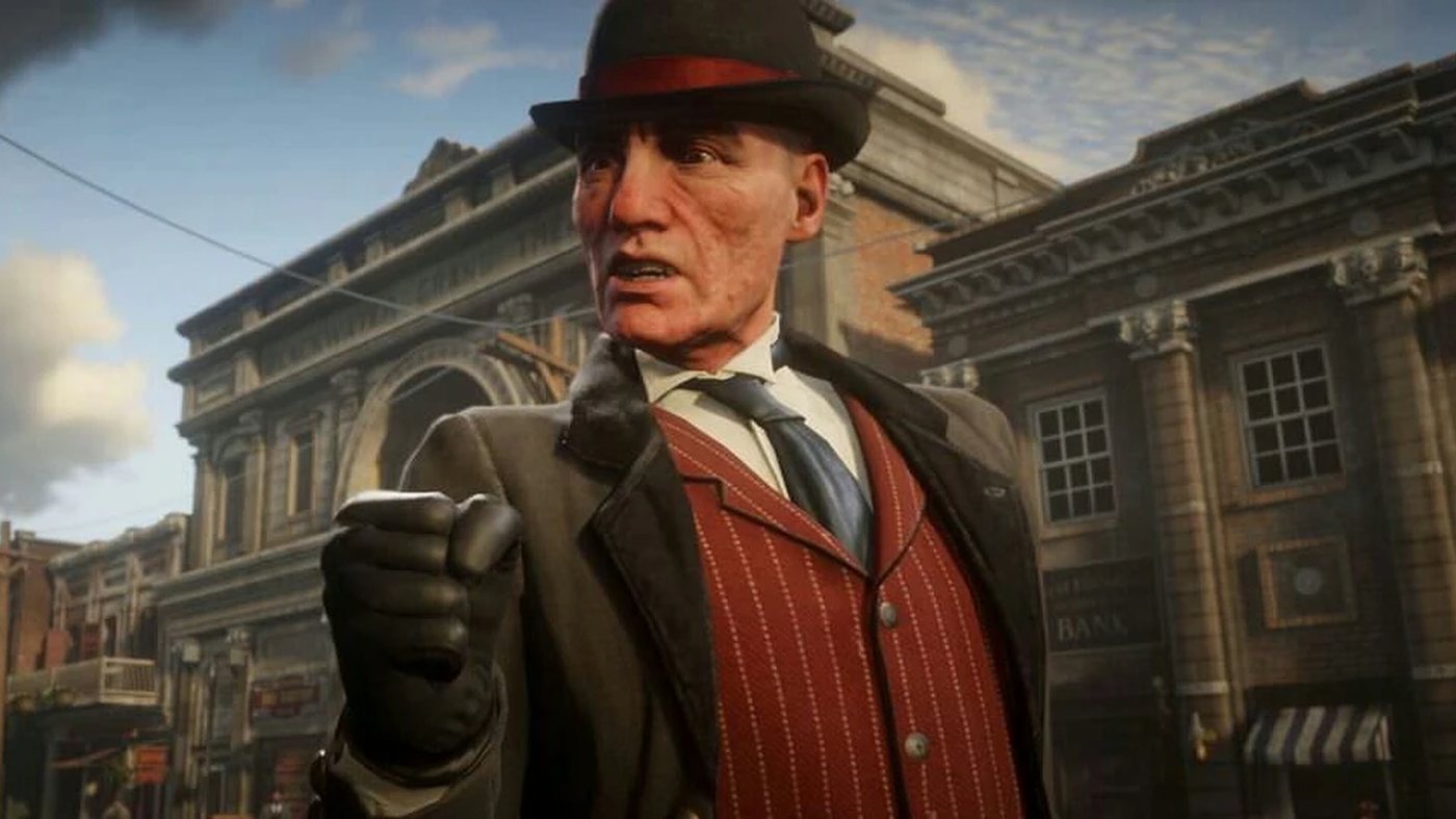 Milton gesturing in a town street