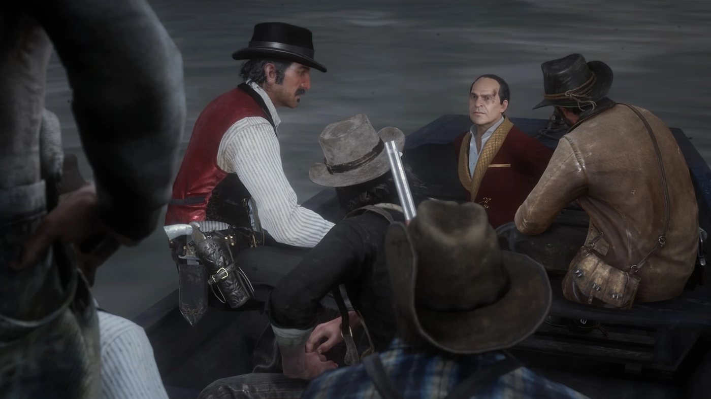 Bronte seated in a rowing boat with the gang