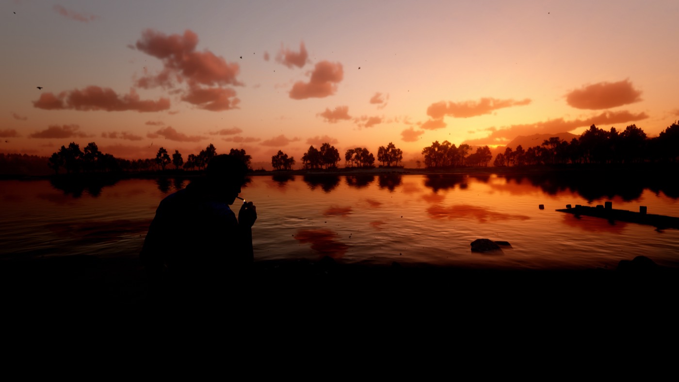 A lone figure against a still sunrise, echoing Arthur's final dawn