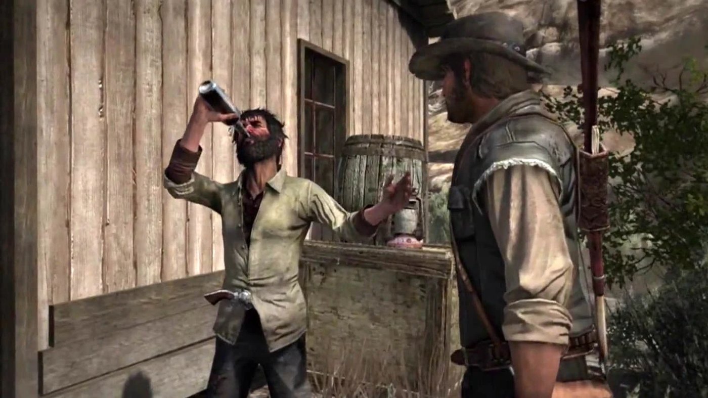 Irish drinking while talking to John Marston