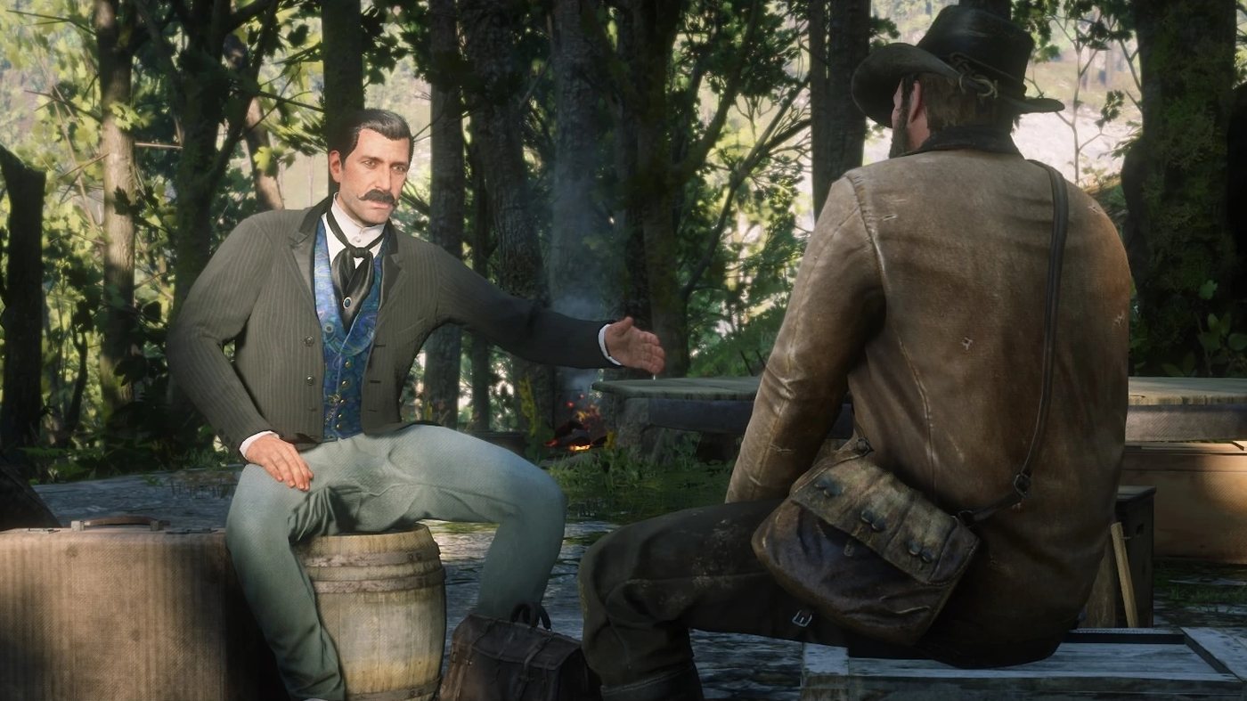 Trelawny and Arthur sitting in camp