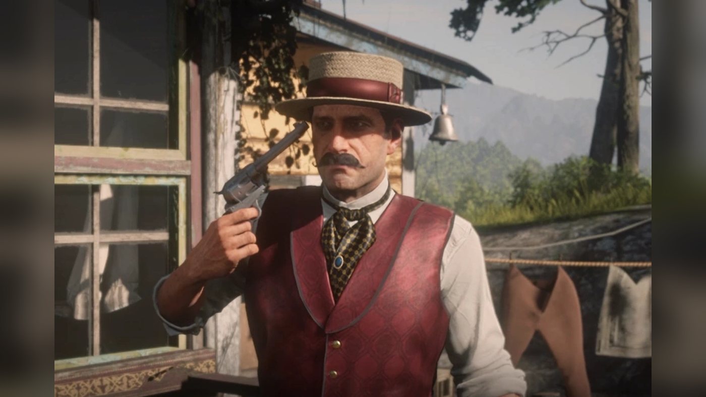 Trelawny holding a revolver to his head