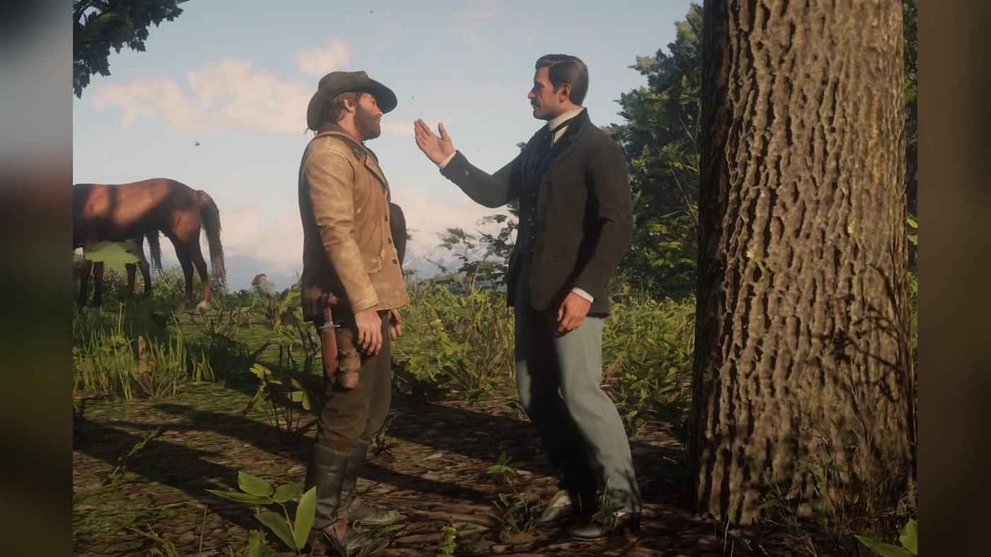 Trelawny talking to Arthur by a tree