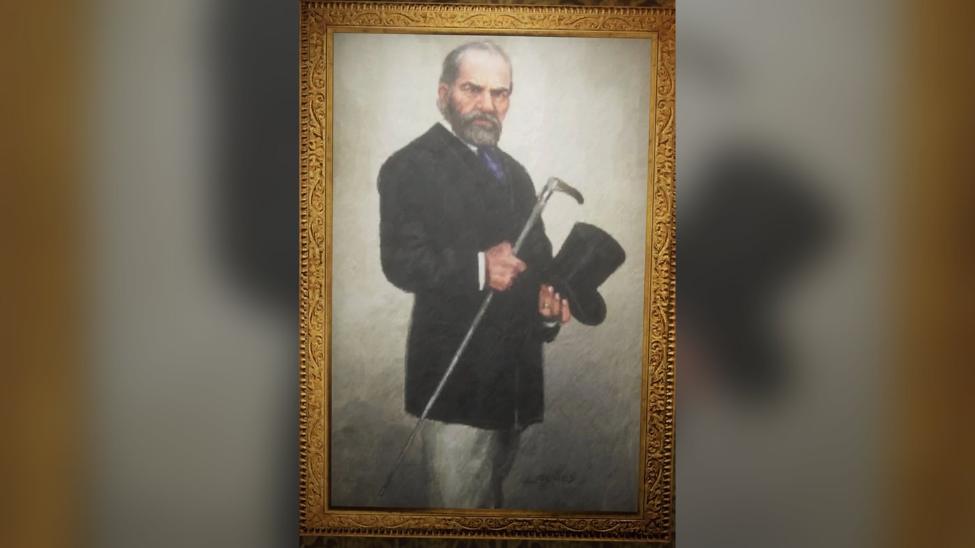 Painted portrait of Cornwall with a cane and top hat