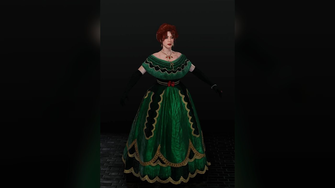 Modèle du personnage de Molly en robe verte