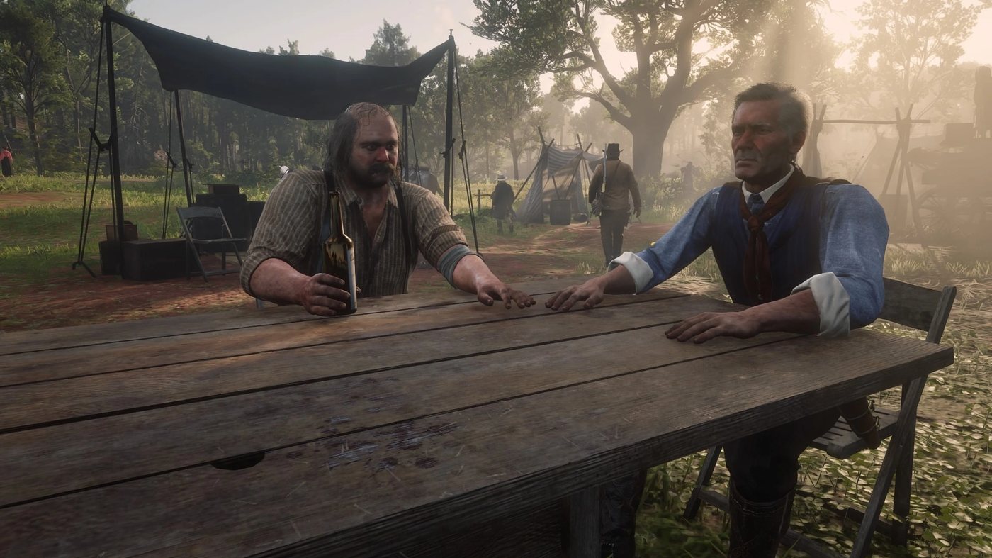 Pearson and Hosea at a camp table