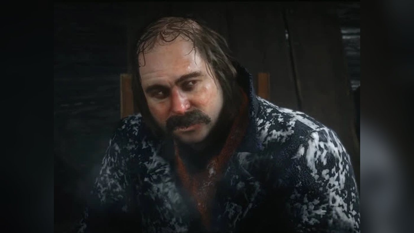 Close-up of Pearson in a fur coat in the snow