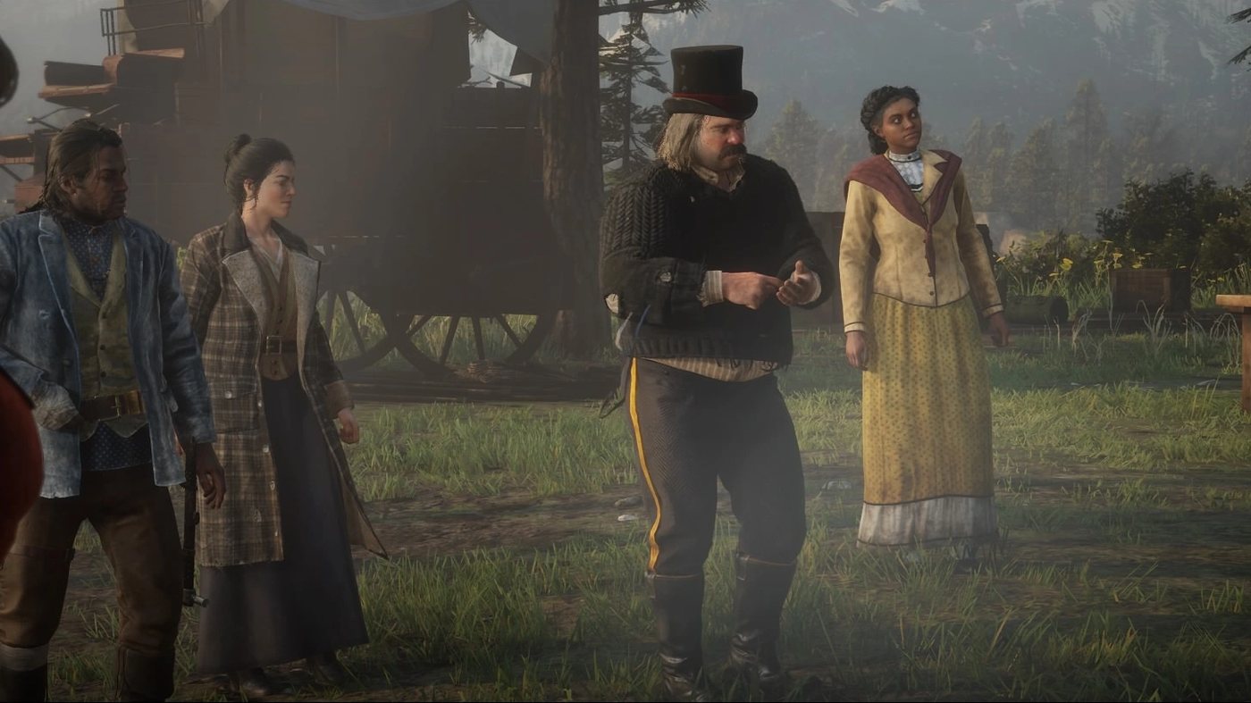 Pearson speaking to the gang in camp