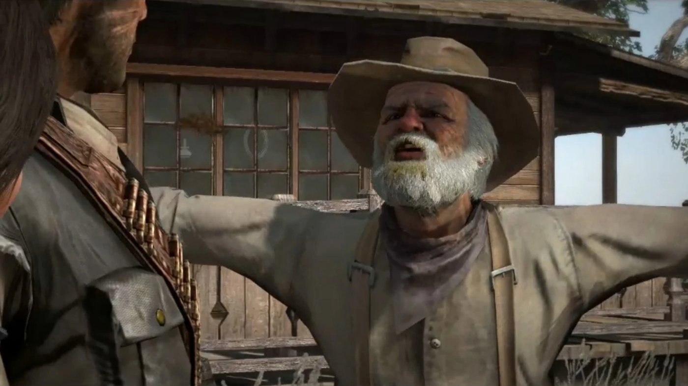 Uncle with his arms wide open in front of the ranch house