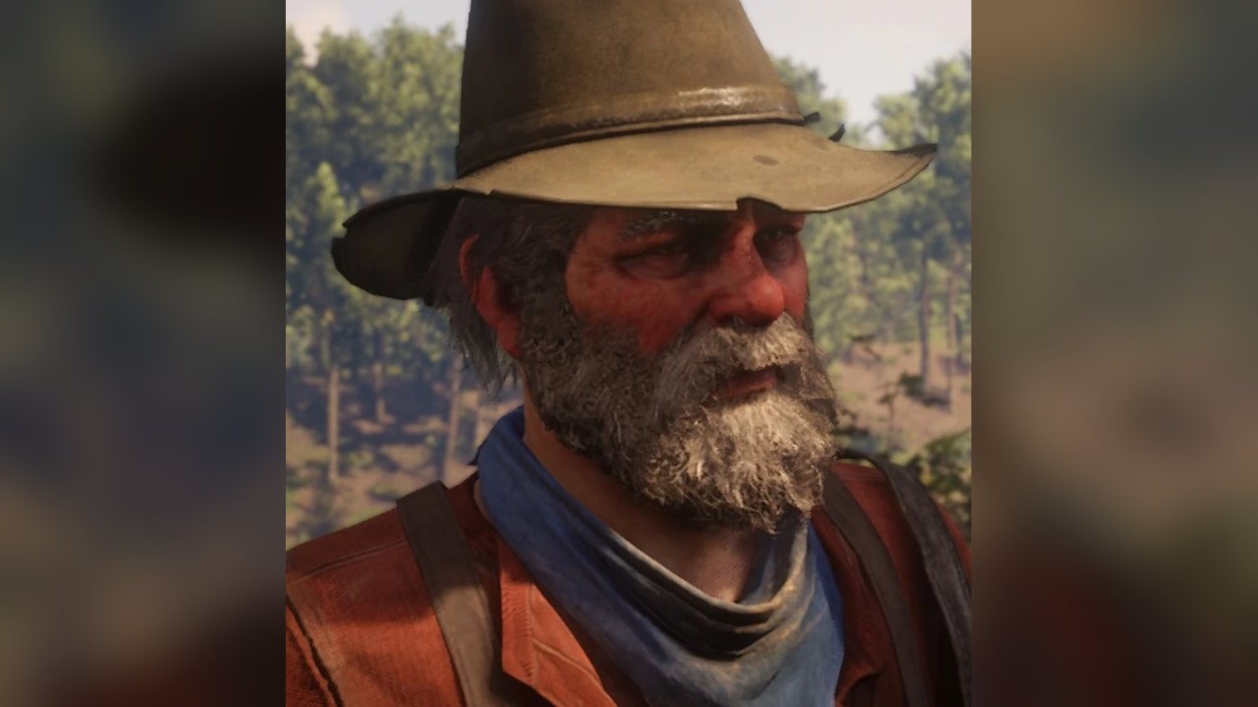 Close-up of Uncle in a red shirt