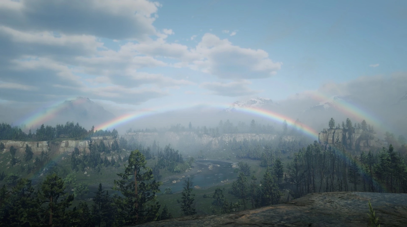 The view from the Van der Linde gang's camp at Horseshoe Overlook in the Heartlands
